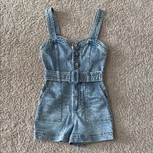 Alice + Olivia Kei Sweetheart Neckline Denim Romper